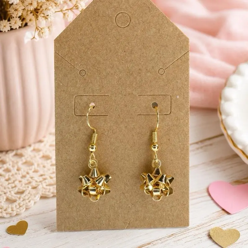 Gold Gift Bow Earrings, Christmas Bow Dangle Earrings, Cute Holiday Earrings, Stocking Stuffer Gift, Festive Jewelry for Women