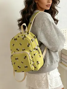 Women's Bee Pattern Backpack, Casual Style, Lightweight & Durable Design, Perfect for Daily Use, All-Seasons Ready
