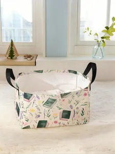 Floral Pattern Book Storage Box, Multi-functional Storage Basket with Handle, Foldable Clothes Storage Box, Home Organizer for Living Room, Bathroom, Kitchen, Clothes Baskets