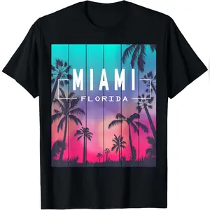 Miami Florida Sunset - I Love Miami Beach Souvenir T-Shirt Relaxed Fit Cotton T-Shirt
