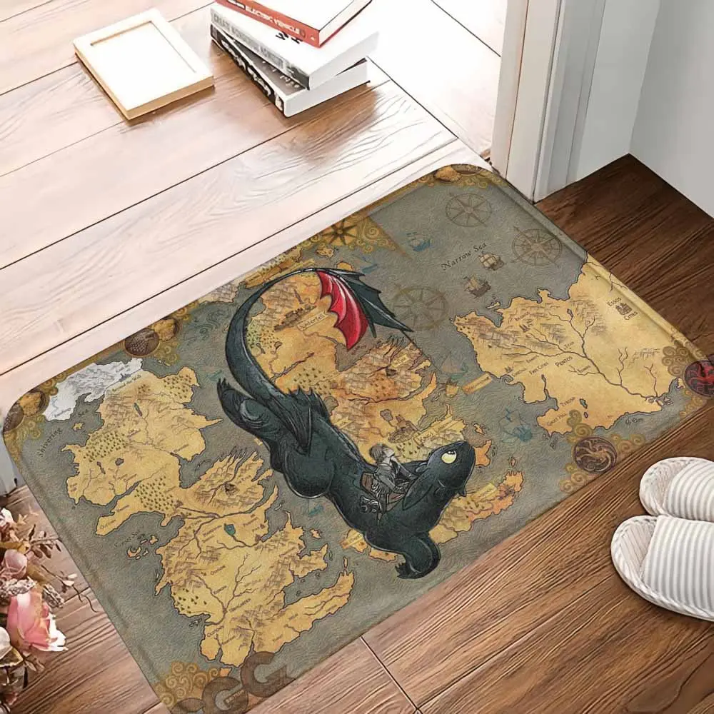 Fantasy Dragon Map Area Rug Vintage Adventure Cartography Print with Mythical Creature Artwork Soft Durable AntiSlip Decorative Carpet for Living Room Bedroom Office Study Gift Travel Enthusiast Decor