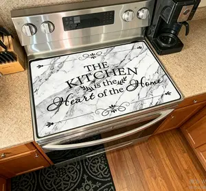 [Marble Stove Top Cover] Heat Resistant & Non-Slip White Marble Stove Top Cover |   Induction & Electric Stove Compatible, Scratch-Resistant Kitchen Countertop Protector for Stove, Coffee Machine, Ironing Mat , Marblelike Finish