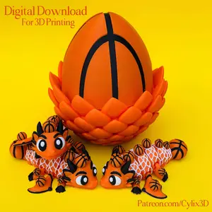 Fantasy Dragon Egg with Mini Dragon Figures, Basketball Theme Oval Plastic Collectible, Cute Shelf Decor Gift for Dragon Fans