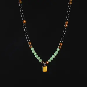 Money Attraction Necklace With GreenAventurine & Tiger Eye Pendant Healing Crystal Stone ，Anniversary, Vacation &Theme Parties Jewelry Charms Abundance Crystal bracelet，Long Chain，Sweater chain，Ideal Gift Jewelry for Men and Women