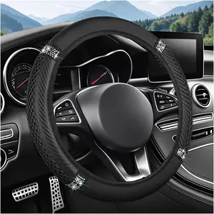 Bling  Steering Wheel Cover, 15 Inch Elastic Stretch  Rhinestone  Steering Wheel Protector, Anti-Slip Auto Interior Protective Cover, Universal for SUV RV  (Black)