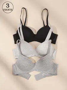 Women's Solid Underwire Bra, Casual Comfy Breathable Push Up Bra for Daily Wear, Lingerie for All Seasons, Underwire Underwear