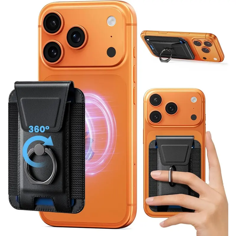 for Wallet with Adjustable 360° Ring – Wallet For iPhone, RFID Blocking Privacy Flap Leather Case with 6-Card Holder For iPhone,17,16,15,14,13,12 Series