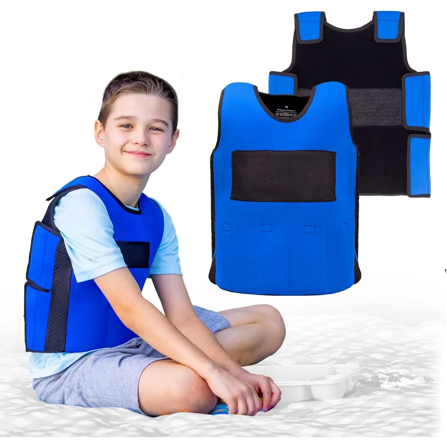 Weighted Vest for Kids Sensory Compression Vest Deep Pressure Comfort (Blue)