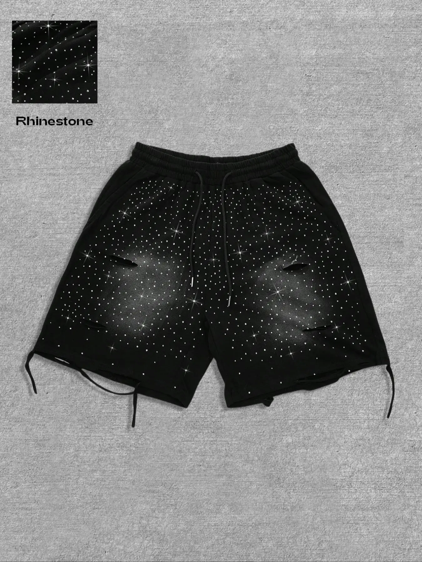 Men's All Over Print Rhinestone-Decorated Casual Graphic Shorts, Fitted Summer Style, Moderate Fabric Thickness, All-Season Wear