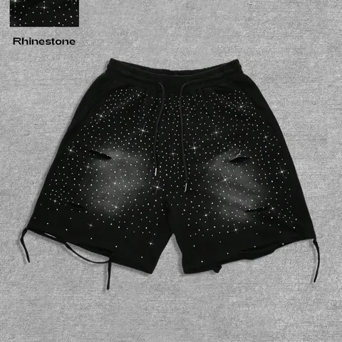 Men's All Over Print Rhinestone-Decorated Casual Graphic Shorts, Fitted Summer Style, Moderate Fabric Thickness, All-Season Wear