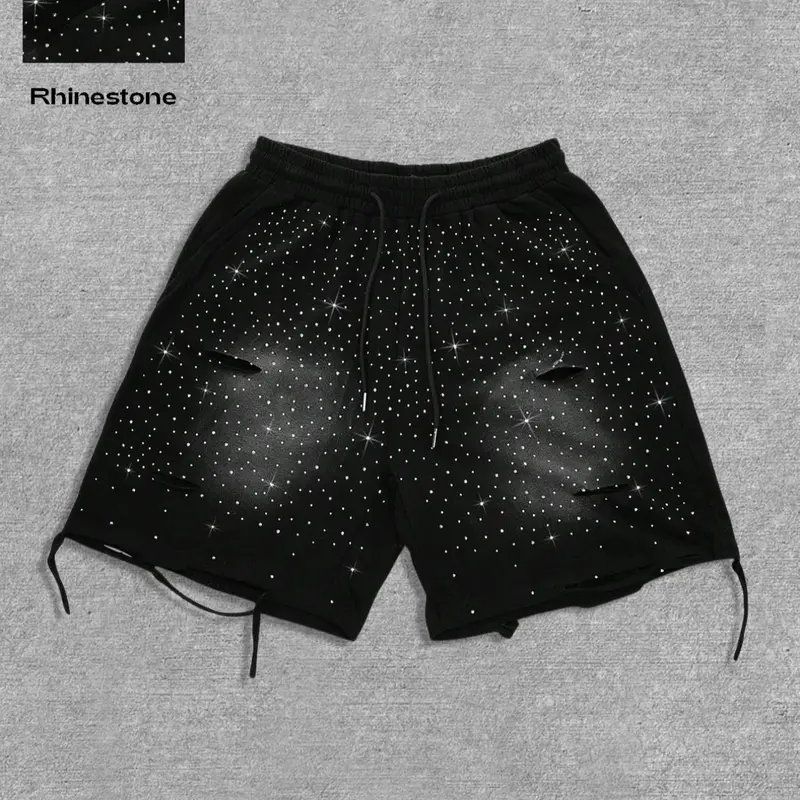 Men's All Over Print Rhinestone-Decorated Casual Graphic Shorts, Fitted Summer Style, Moderate Fabric Thickness, All-Season Wear