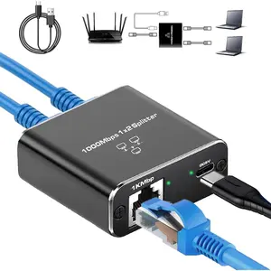 Gigabit Ethernet Splitter 1 to 2 High Speed(2 Devices Simultaneously Networking), 1000Mbps Internet Splitter 1 in 2 out, LAN Splitter with USB Power , RJ45 Splitter for Cat5/5e/6/7/8