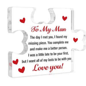 Husband Boyfriend Gifts for Him Sentimental My Missing Piece Romantic Gift Ideas Valentines Day Wedding Anniversary Christmas Birthday Gifts for Men Puzzle Shaped Acrylic Block Plaque Desk Deco