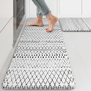 Kitchen Mats, Cushioned Anti Fatigue Kitchen Rugs And Mats, Non Skid High Quality Kitchen Mats for Floor, Comfort Foam Standing Mat for Home, Office, Sink, Laundry, Desk, Black And White