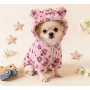 Leopard Print Hooded Fleece Pet Coat with Zipper Comfortable Fleece Lined Dog Clothes for Small Dogs Like Teddy Schnauzer Pomeranian Chihuahua Trendy Winter Coat dog clothes dachshund merch cat clothes  dog sweaters  dog costumes Puppy Kittens Outfits