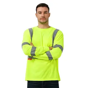 ProtectX Men's High Visibility Heavy Duty Long Sleeve Reflective Safety T-Shirts for Construction 3-pack multi pocket fx high Hi-Viz Long