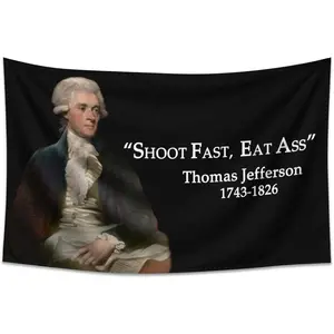 Funny Thomas Jefferson Flag Meme Tapestry, Satirical Durable Polyester Decorative Backdrop, Lightweight Nylon Room Wall Decor, Gift for Guys (College Dorm, Man Cave)