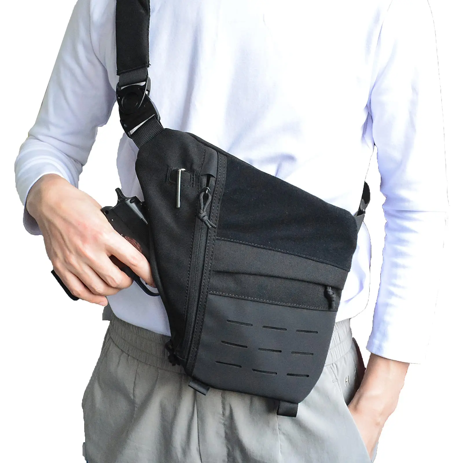 Men's Concealed Carry Adjustable Chest Pack - Anti-Theft Crossbody Sling Bag with Pistol Holster, Personal Pocket Daypack for Outdoor Sports