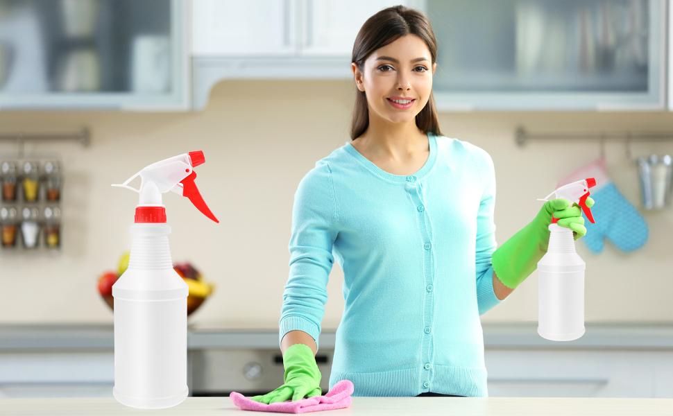 JohnBee Empty Spray Bottles (16oz/2Pack) - Adjustable Spray Bottles for Cleaning Solutions - No Leak and Clog - HDPE spray bottle For Plants, Pet, Vinegar, BBQ, and Rubbing Alcohol