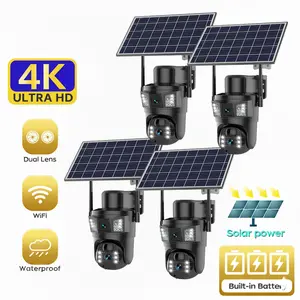 4K Solar Security Cameras Wireless Outdoor 5GHz 2.4GHz WiFi 360° PTZ with Dual Lens Human Detection Siren Color Night Vision 2-Way Audio IP66 Waterproof
