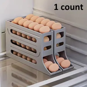 Kitchen Refrigerator Egg Storage Box, Four-Layer Slide-In Egg Rack, Automatic Roll-Down Egg Tray, Shockproof Egg Holder, Holds About 30 Fresh Eggs, Fridge Organizers And Storage