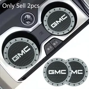 2Pcs PVC Car Coasters Water Cup Slots Non-Slip Mat Water Cup Pad For GMC Terrain Sierra 1500 Yukon Acadia Savana Hummer Granite H3 Jimmy Auto  Interior Accessories