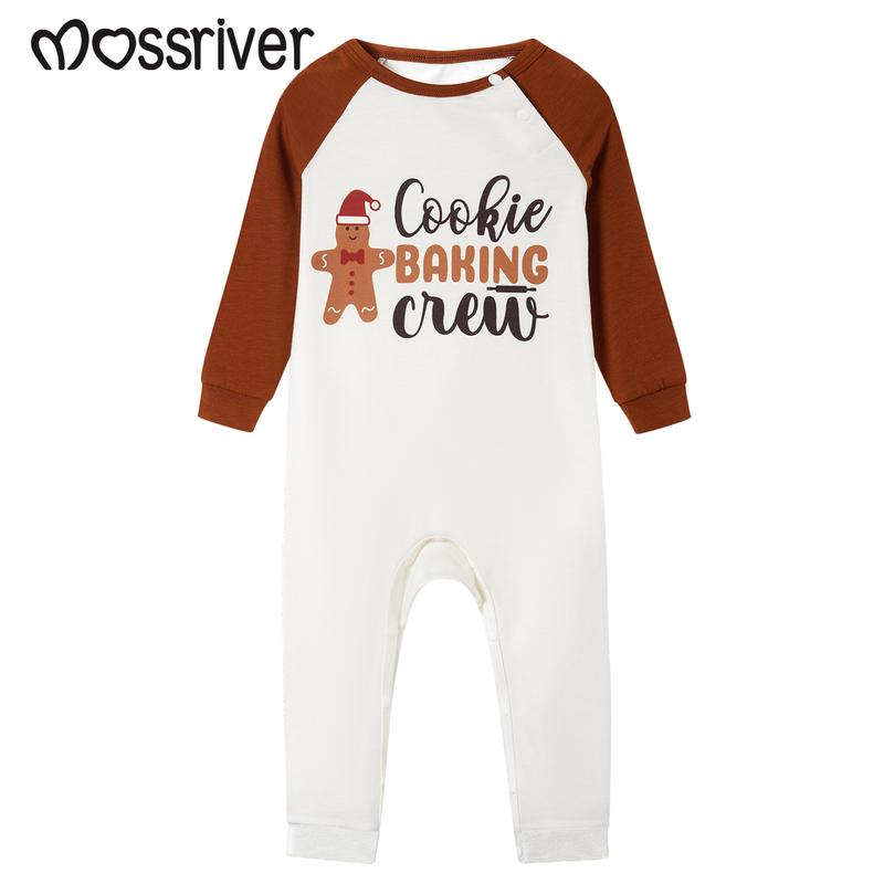 MOSSRIVER Christmas Family Matching PJs Soft Long-Sleeve Gingerbread Holiday Set Knit Baby Romper with Cookie Baking Crew Graphic Pajamas