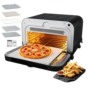 fathersdaygift VEVOR Pizza Oven, 8 Presets Electric Pizza Ovens Air Fry Combo, 12-Inch Indoor Pizza Maker Smart Knob Control, 750F Max Temp, IPX4 Waterproof Countertop Pizza Cooker w/Pizza Stone, Fry Basket