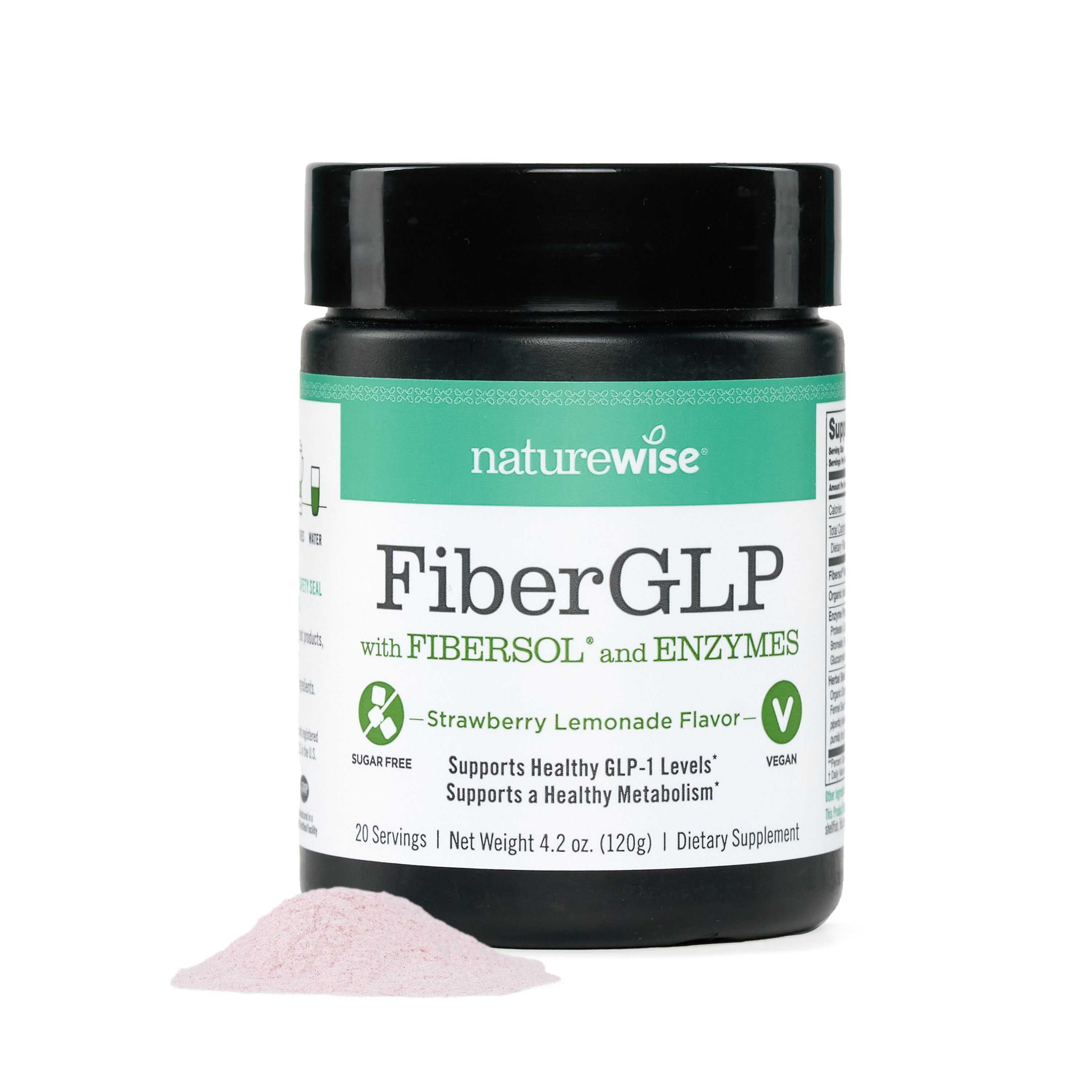 NatureWise FiberGLP Powder - High Fiber Supplement - Supports Satiety & Digestion* with Fibersol & Enzyme Blend - Vegan & Sugar Free - Strawberry Lemonade Flavor - 4 oz