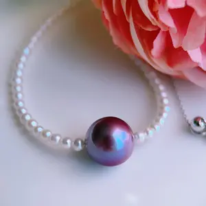 Piswency Purple Genuine Freshwater Pearl Pendant Necklace, 925 Sterling Silver, White Baby Pearl Strand Necklace, Gift for Her