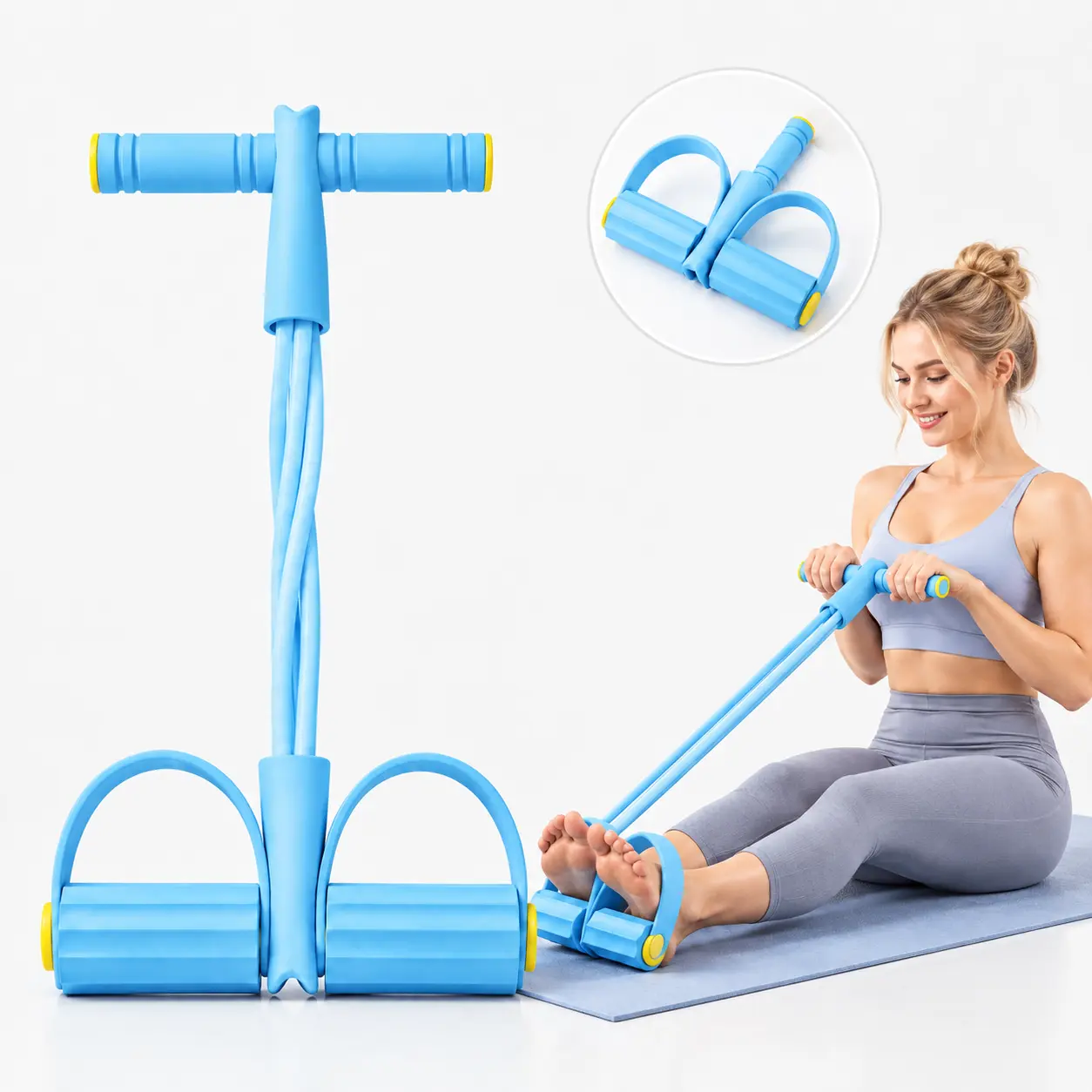 Home Fitness Pedal Resistance Trainer with Multi-Tube Elastic Pull Rope, Portable Full Body & Core Workout Equipment for Abdominal, Arm & Leg Sculpting, Home Gym Tool for Beginners, Available in Pink, Blue, Purple