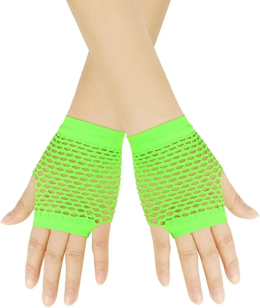 Women's Fingerless Short Fishnet Gloves, Mesh Arm Sleeves for 80s Halloween Party Cosplay Costume Accessories