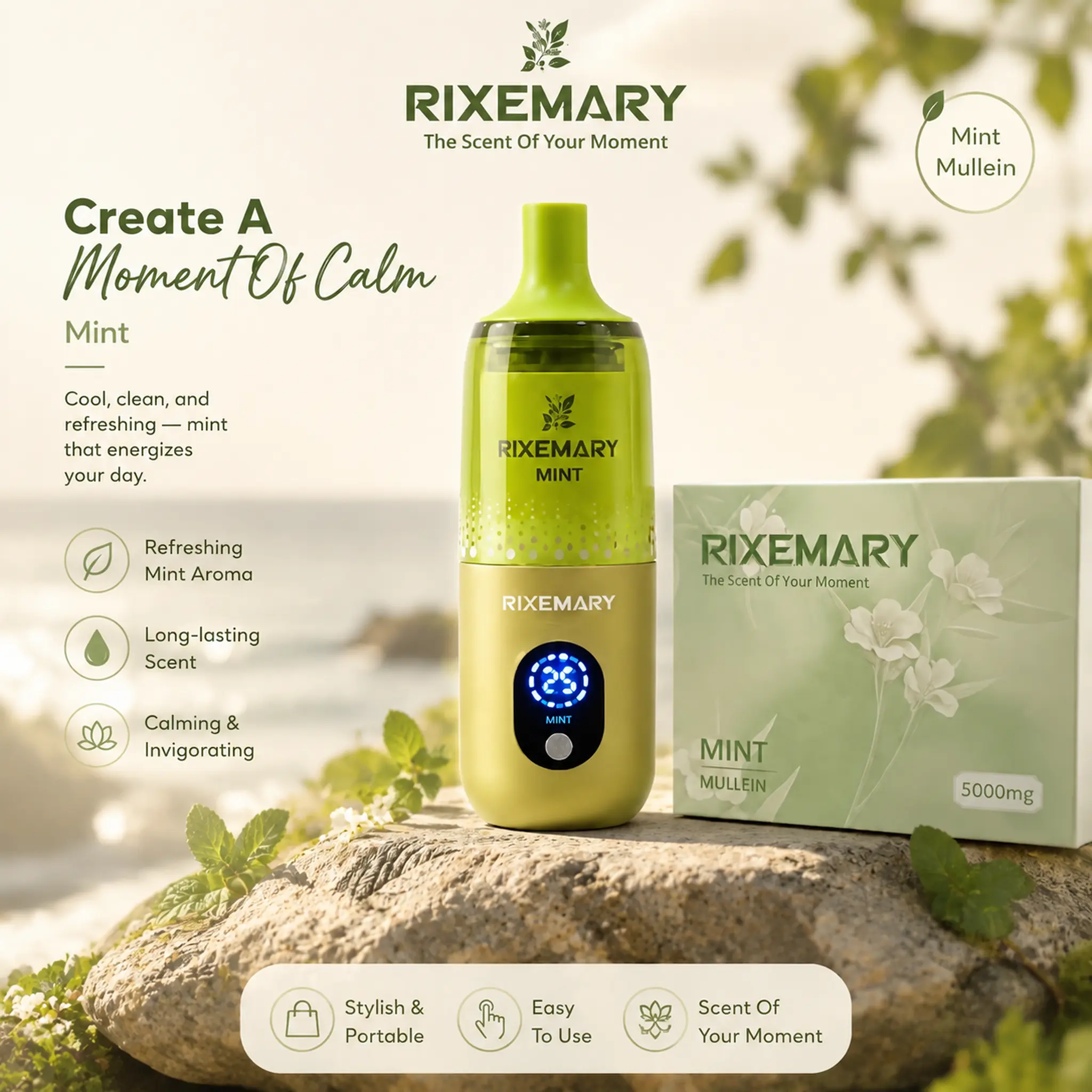 An essential oil diffuser perfect for late-night study, offering a strong minty freshness with dual mode switching
