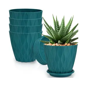 6 inch Plant Pots, 5 Pack Flower Pots Outdoor Indoor, Planters with Drainage Hole and Tray Saucer.