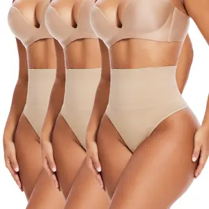 1/2/3 Pack Women's High Waist Tummy Control Thong Shapewear Shaping Thong Panties Body Shaper Underwear, Lady Comfort Underwear Womenswear, Women Shapewear Bottoms Black Spandex