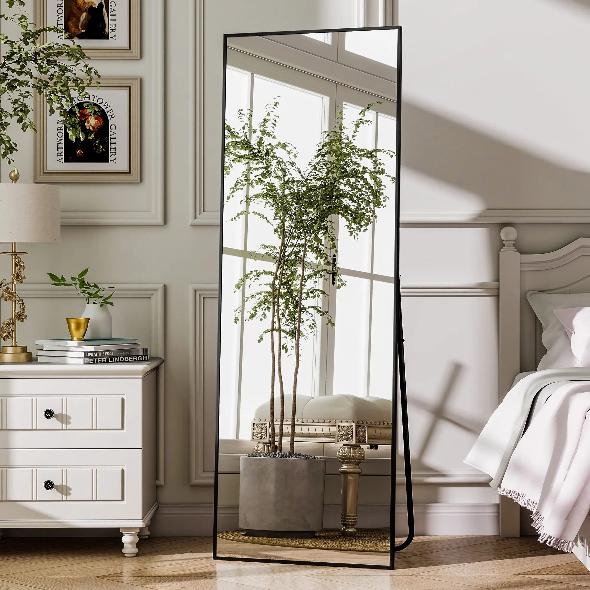 59" X 16" Tall Full Length Mirror With Stand – Black, Wall Mount Or Freestanding