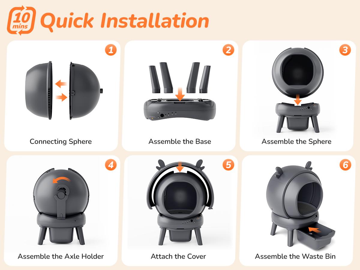 Furrykiddy Automatic Self Cleaning Litter Box, Cat Litter Box with APP Control, 65L Globe & Dual Safety Sensors, Robot Litter Box, 2 Roll Garbage Bags and Litter Mat, <35DB, for Multiple Cats