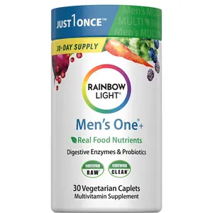 Rainbow Light Mens Multivitamin One + | 30 Caplets | Real Food Nutrients, Digestive Enzymes & Probiotics