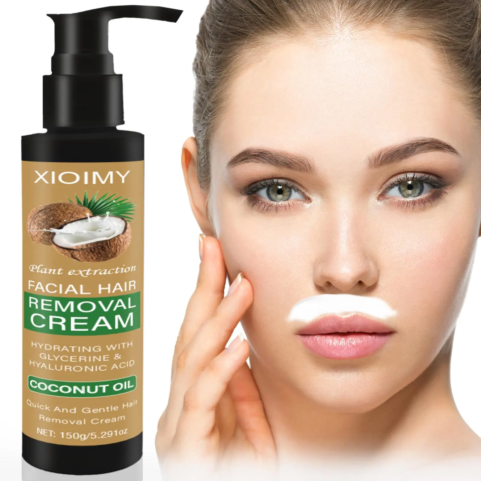 Coconut Oil Hair Removal Cream, 5 Minutes Quick Hair Removal Cream, Gentle Smooth Hair Removal Product for Lip, Underarm, Leg, Arm, Body Hair Remover, Home Hair Removal, Easy Hair Removal