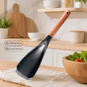 Wooden Handled Silicone Scoop Spoon, for Household Restaurant Nonstick Cookware, Multi-Functional Kitchen Cooking Spoon, Eco-Friendly Odorless Easy Clean Cooking Accessory