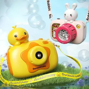 Children Portable Bubble Camera Cute Cartoon Duck Rabbit Automatic Bubble Machines with Lights and Music Outdoor Toys for Kids