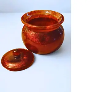 Dark Red with Fine Black Glitter Jat with Lid Elegant Ceramic Storage Jar for Home Decor