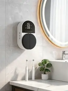 Smart UVC Toothbrush Sanitizer Holder, Wall-Mounted UV Sterilizer with Digital Display & Drying, Renter-Friendly No-Drill, Eliminates Germs & Mold for Electric Toothbrushes, Bathroom Space Saver Sterilizing Mount