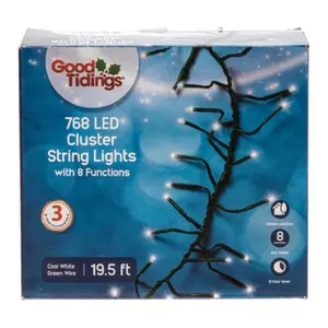 Good Tidings  19.5 in. 768 Cool White LED Lights with Green Wire Color, Cluster String Lights, Indoor And Outdoor Use