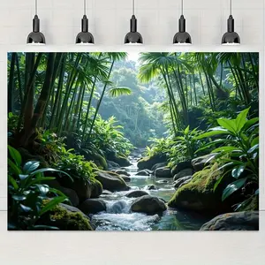 1PC,2D Flat Tropical Rainforest Stream Door Banner, Natural Style Festival Decoration Tapestry, Home Wall Background Cloth, Outdoor Party Atmosphere Decoration, Bedroom Living Room Homestay Decorative