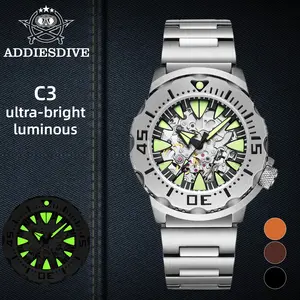 ADDIESDIVE Skeleton Automatic Watches for Men Diver Watch - 42mm Synthetic Sapphire Hollow Dial 200m Waterproof Tough Men's Stainless Steel Watch iron