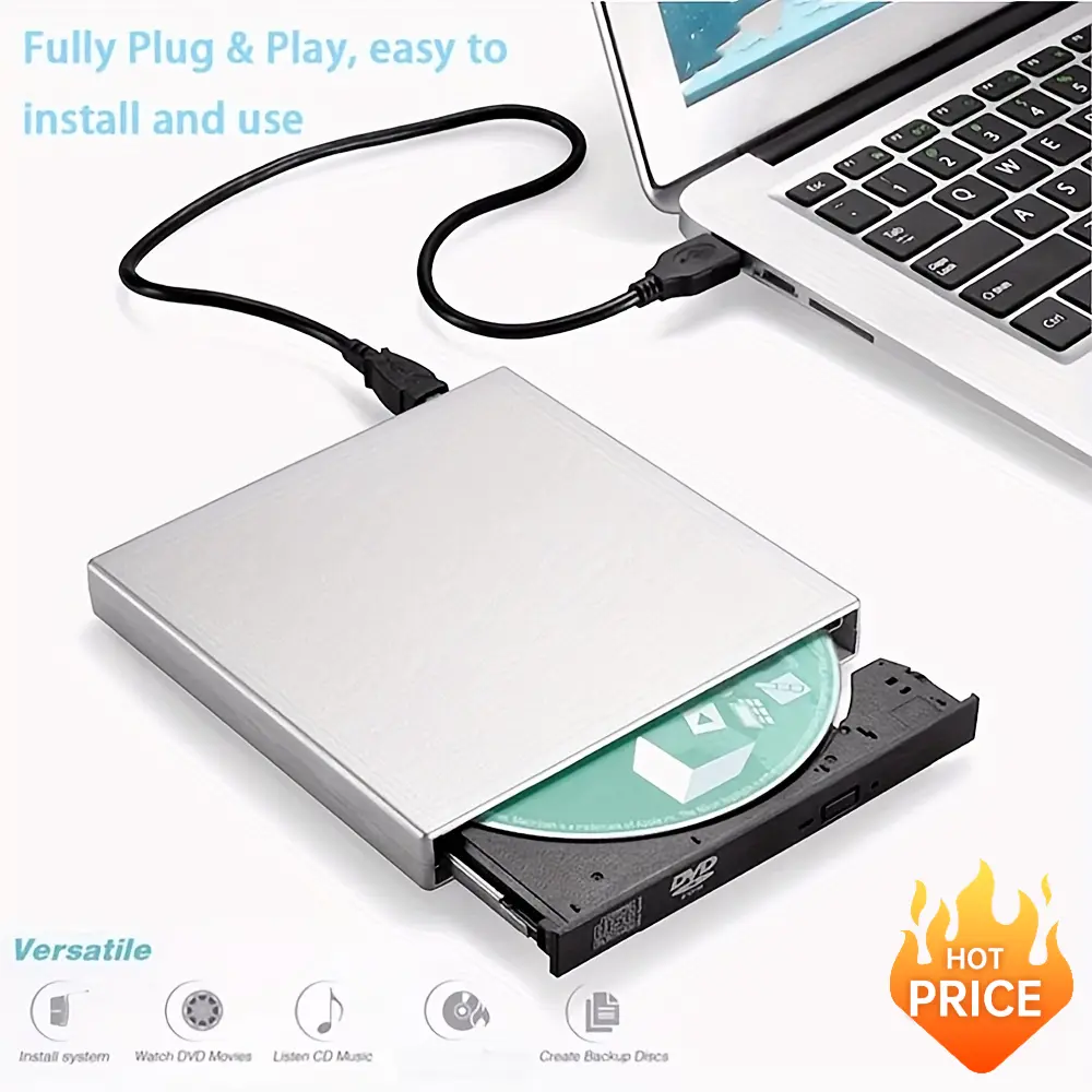 Portable External DVD-CD ROM RW Drive - High-Speed Data Transfer, High-Definition Videos, Low Distortion, Install System Capability, CD Recorder Burner Player with Storage Bag for Laptops & Desktops