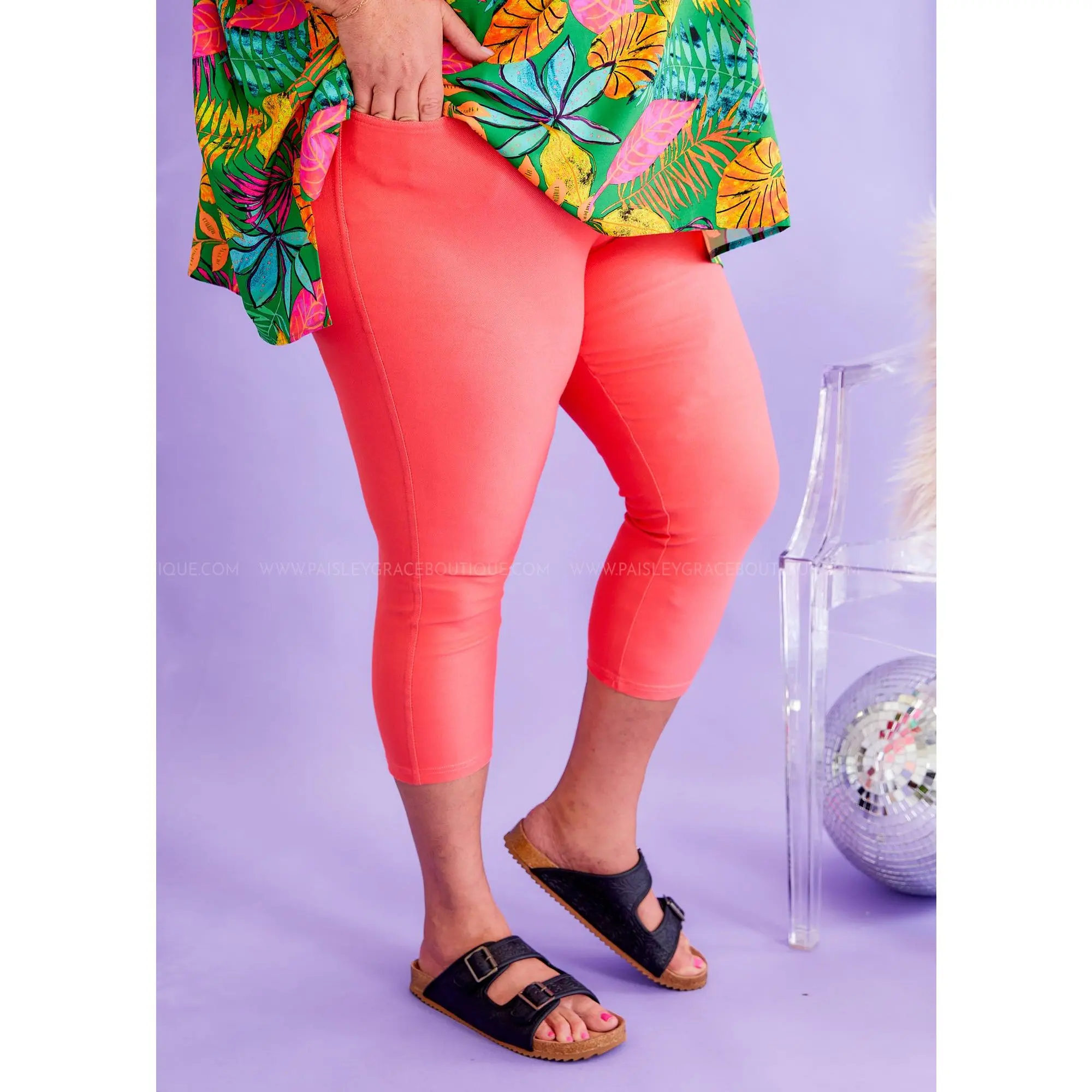 Araceli Stretch Capri Jeggings - Coral - FINAL SALE