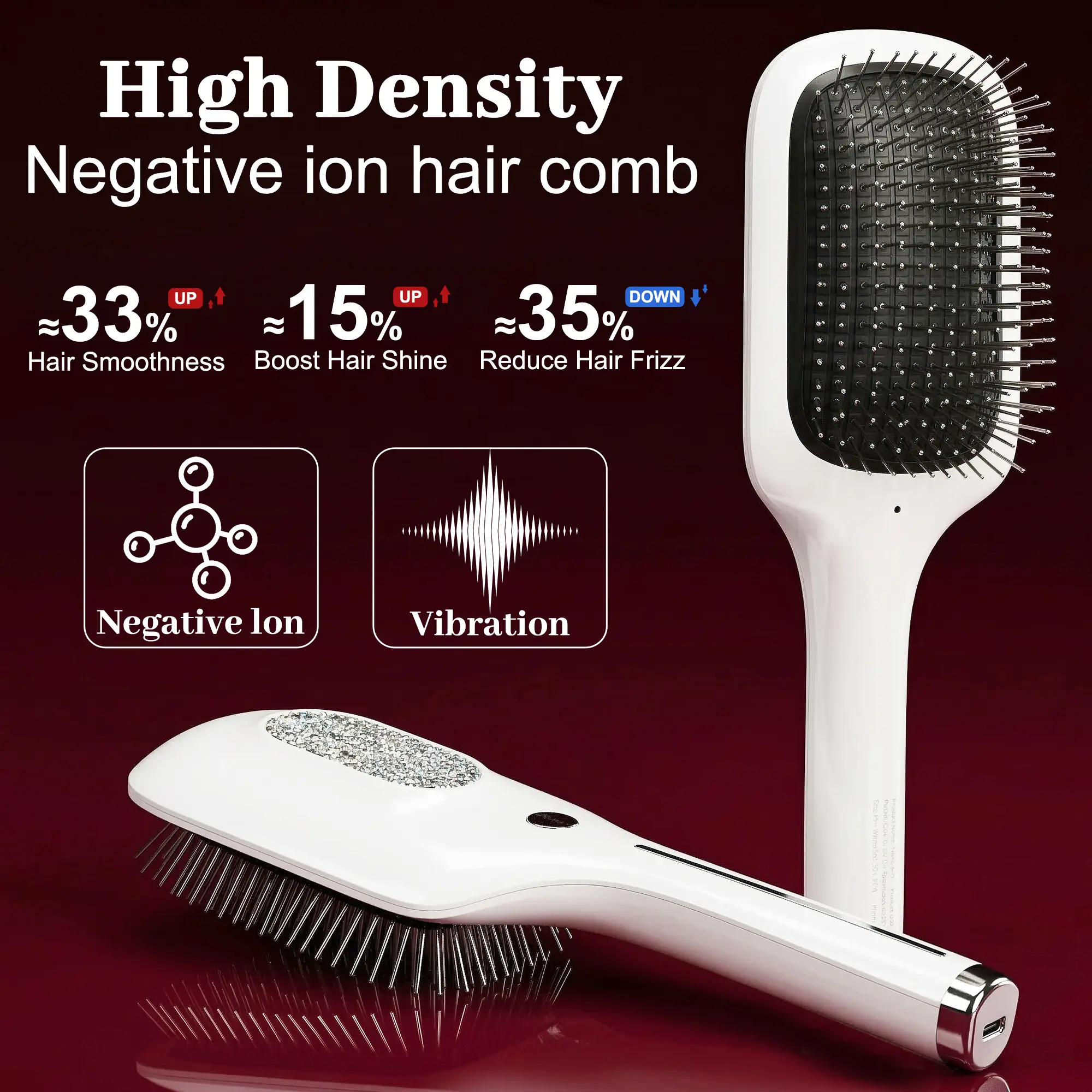 Cordless Negative Ion Electric Hair Brush - 5000 VPM Vibration Scalp Massager, Anti-Static Ionic Detangling Tool for Anti-Frizz Silky Locks, USB Rechargeable for Hair Care Routine, Purple, Silky Hair