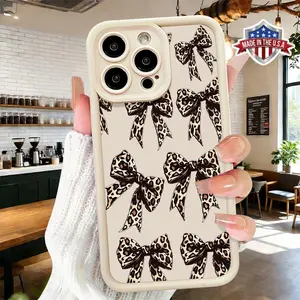 Cute Leopard Bow Pattern Case for iPhone 17 Air 16 Plus 15 14 Pro Max 13 12 11 Slim Shockproof Anti Drop Lightweight Protective TPU Cover